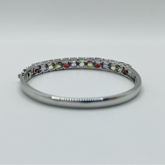 Genuine 5.00 ct Multi Gemstones Sterling Silver Cuff Bracelet - Picture 7 of 9